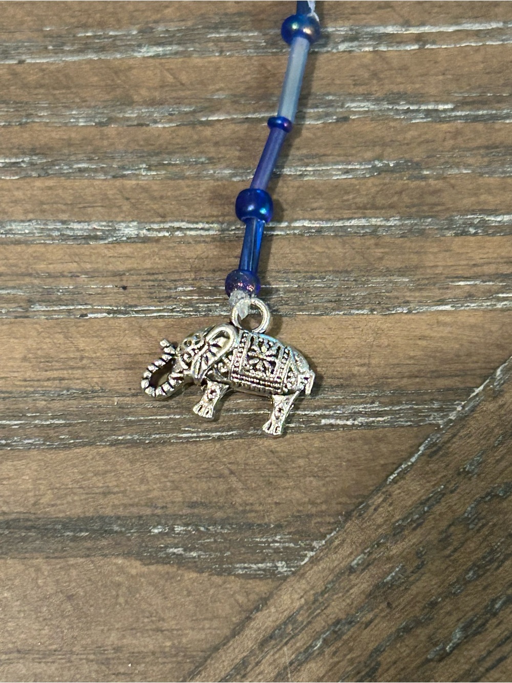 Beaded Blue & Green Bag Charm/Keychain with Elephant and 'Hope' Pendant - Picture 2 of 3
